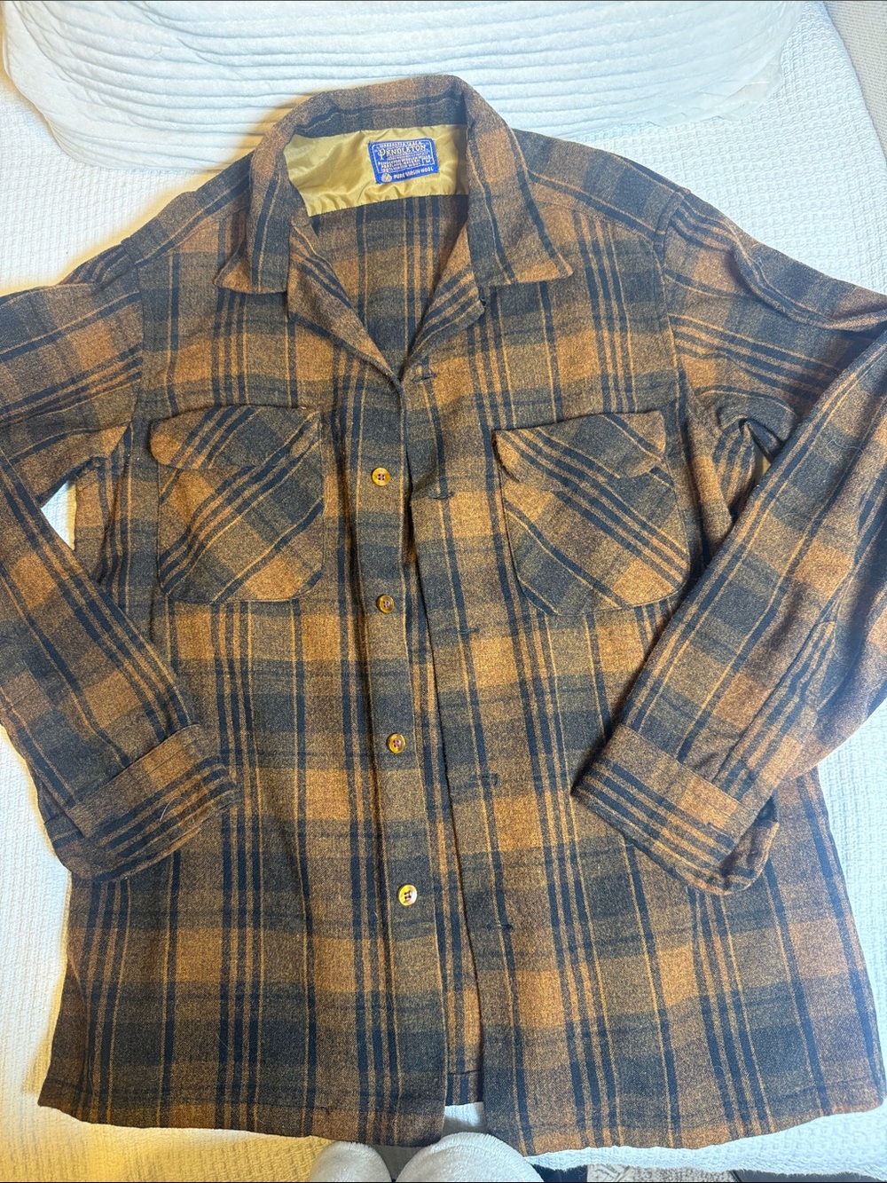 Vintage Pendleton Brown and Black Plaid 100% Wool Shirt Jacket